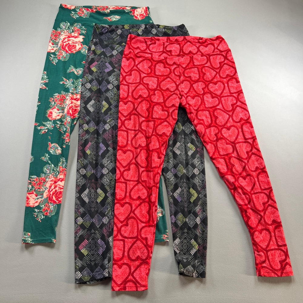 LuLaRoe Leggings Womens Tall & Curvy Multicolor Floral Gym Skinny Leg Lot Of 3